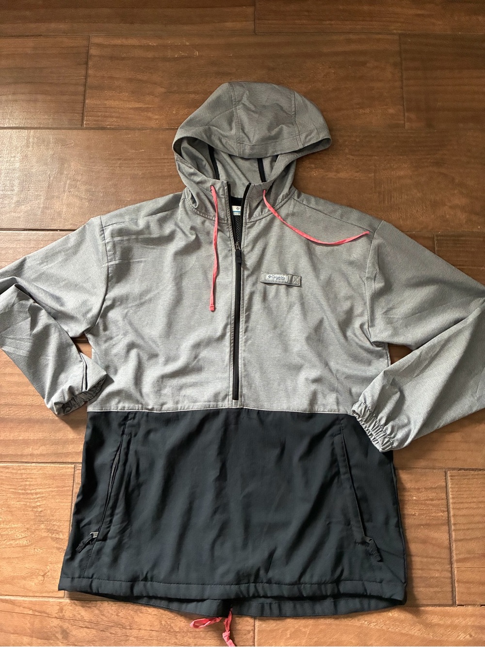 Columbia Two-Tone Hooded Windbreaker - Gray & Black with Pink Accents